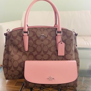 Coach carryall sage satchel checkbook wallet petal